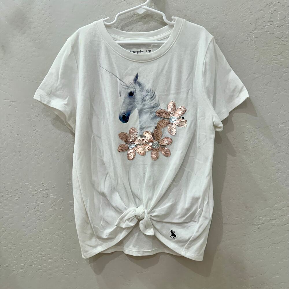 Abercrombie Kids Unicorn Sequins Floral Short Sleeve Shirt